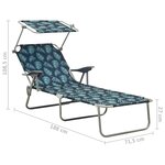 vidaXL Chaise longue avec auvent acier motif de feuilles
