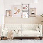 vidaXL Canapé Chesterfield avec traversins 3 places crème velours