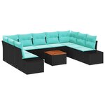 vidaXL Ensemble de canapé de jardin 10 Pièces Noir et turquoise