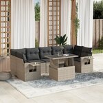 vidaXL Salon de jardin 8 Pièces avec coussins gris clair résine tressée
