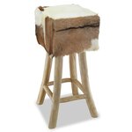 vidaXL Tabouret de bar cuir de chèvre et bois de teck solide