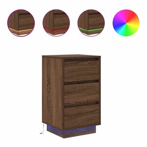 vidaXL Table de chevet avec lumières LED chêne marron 38x34x65 cm