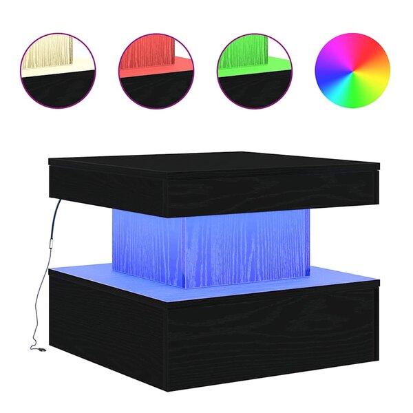 vidaXL Table basse avec lumières LED chêne noir 50x50x40 cm
