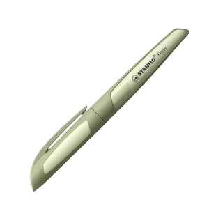 Stylo plume rechargeable monochrome Stabilo Flow - Plume M de haute qualité - Poignée ergonomique - Cartouche bleu roi incluse - Corps vert clair