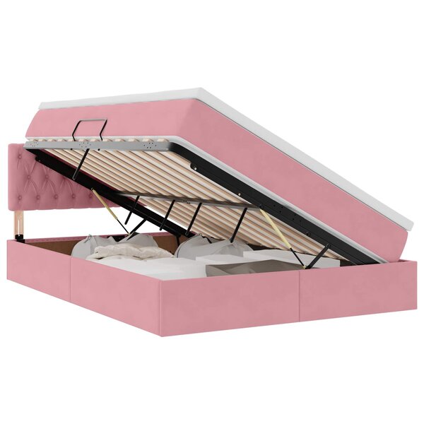 vidaXL Lit de rangement LED avec matelas Rose 140 x 190 cm Velours