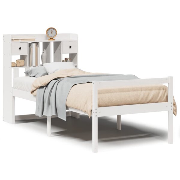 vidaXL Lit bibliothèque sans matelas blanc 75x190cm bois de pin massif