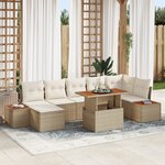 vidaXL Ensemble de salle à manger de jardin 8 pièces avec coussins en beige en poly rattan et acacia