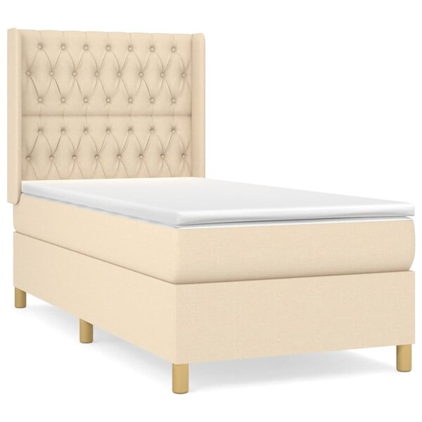 vidaXL Sommier à lattes de lit avec matelas Crème 100x200 cm Tissu