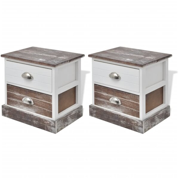 vidaXL Table de chevet 2 Pièces Marron et Blanc