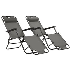 vidaXL Chaises longues pliables 2 Pièces avec repose-pied Acier Gris