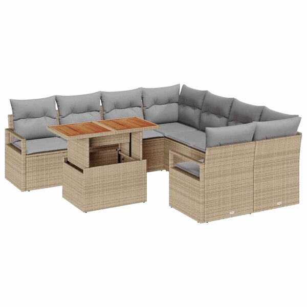 vidaXL Ensemble de canapé de jardin 9 Pièces Beige Poly rotin
