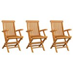 vidaXL Chaises de jardin avec coussins gris lot de 3 Bois teck massif
