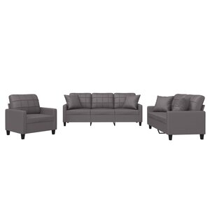 vidaXL Ensemble de canapés 3 Pièces avec coussins gris similicuir
