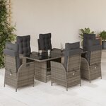vidaXL Ensemble à manger de jardin et coussins 7 Pièces gris rotin