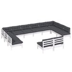 vidaXL Salon de jardin 12 Pièces avec coussins blanc bois de pin solide