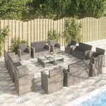 vidaXL Salon de jardin 16 Pièces avec coussins Résine tressée Gris