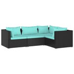 vidaXL Salon de jardin 4 Pièces avec coussins Résine tressée Noir