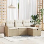 vidaXL Ensemble de canapé de jardin 4 Pièces Beige Poly rotin