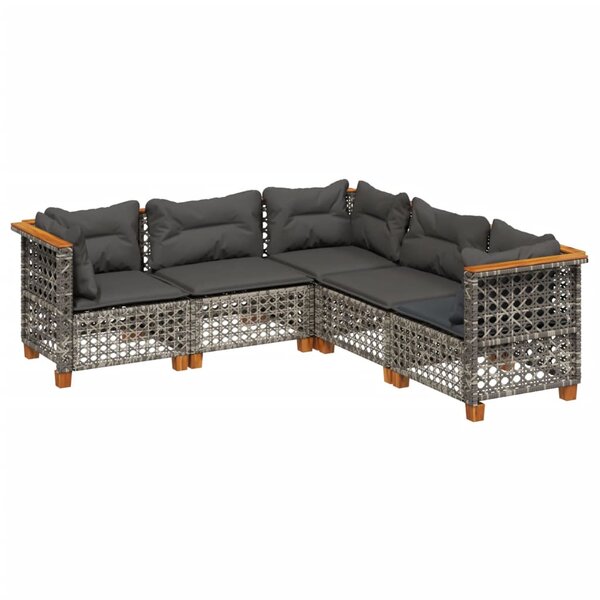 vidaXL Salon de jardin 5 Pièces avec coussins gris résine tressée