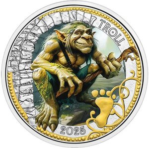 Pièce de monnaie en Cupronickel 3 Euro g 16 Millésime 2025 Mythical Creatures Austria TROLL
