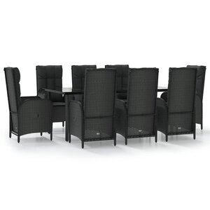 vidaXL Ensemble à manger jardin 9Pièces et coussins noir résine tressée