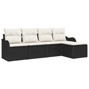 vidaXL Ensemble de canapé de jardin avec coussin 5 Pièces Noir Poly rotin