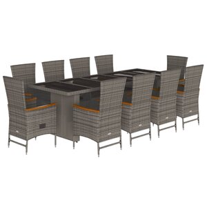 vidaXL Ensemble à manger de jardin 11Pièces avec coussins gris poly rotin