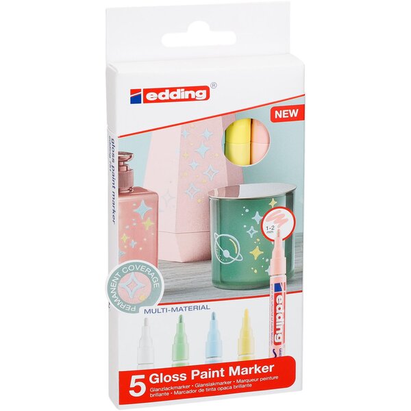Marqueur Peinture brillante 751 Etui de 5 Assortis pastel 1-2 mm EDDING