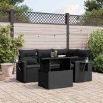 vidaXL Salon de jardin 5 Pièces avec coussins noir résine tressée
