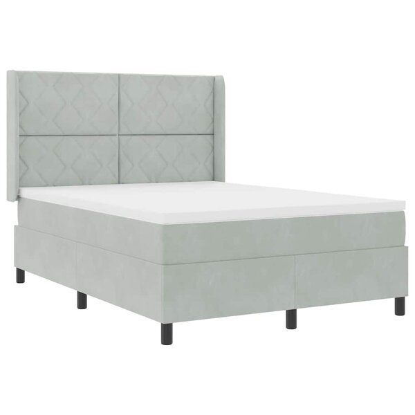 Lit à ressort vidaXL avec matelas gris clair 140x200 cm en velours