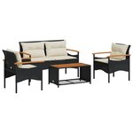 vidaXL Salon de jardin 4 Pièces avec coussins noir résine tressée