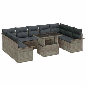 vidaXL Ensemble de canapé de jardin 10 Pièces Gris Poly Rattan