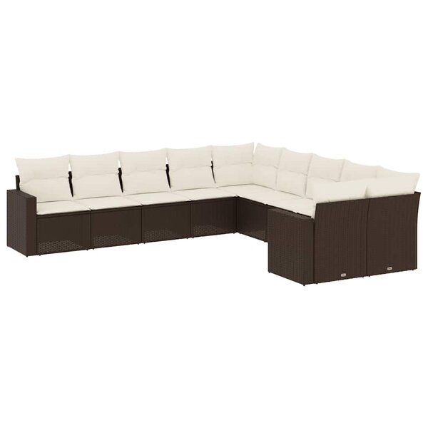 vidaXL Salon de jardin 10 Pièces avec coussins marron résine tressée