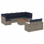 vidaXL Salon de jardin 10 Pièces avec coussins gris résine tressée