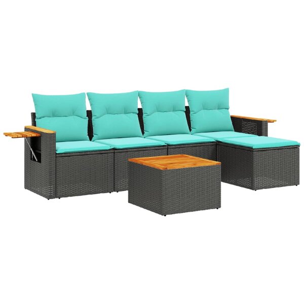 vidaXL Salon de jardin 6 Pièces avec coussins noir résine tressée