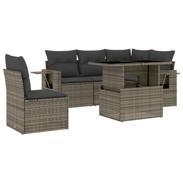 vidaXL Salon de jardin 6 Pièces avec coussins gris résine tressée