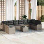 Ensemble de Canapés de Jardin vidaXL de 10 Pièces avec Coussins en Rattan Poly Noir