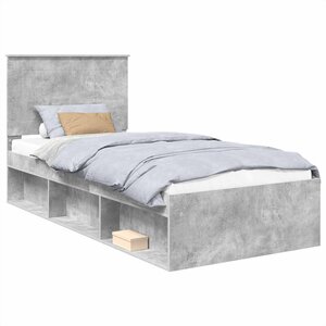 vidaXL Cadre de lit avec tête de lit Gris Béton 90 x 190 cm Pin massif