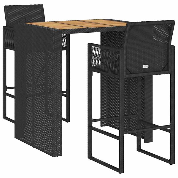 vidaXL Ensemble de bar de jardin 3 Pièces sans coussins noir poly rotin