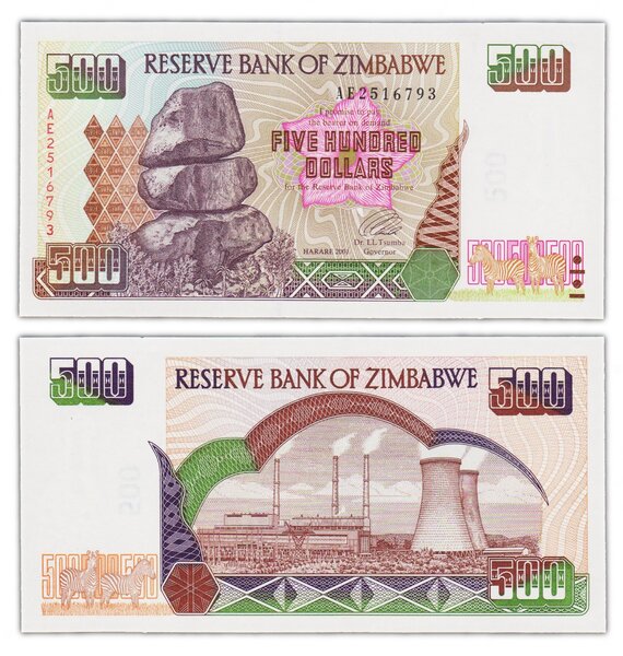 Billet de Collection 500 dollars 2001 Zimbabwe - Neuf - P11a