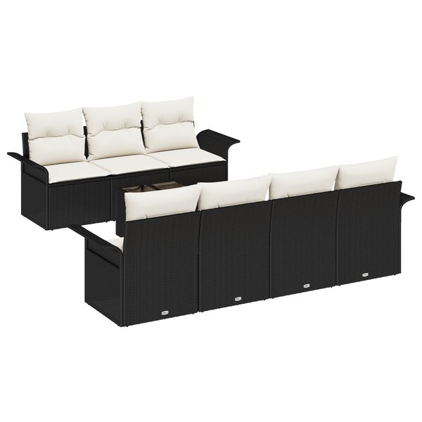 Ensemble de Canapés de Jardin 8 Pièces avec Coussins Noir Poly Rattan