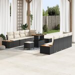vidaXL Ensemble de canapé de jardin 11 pièces avec coussins rattan poly noir acacia