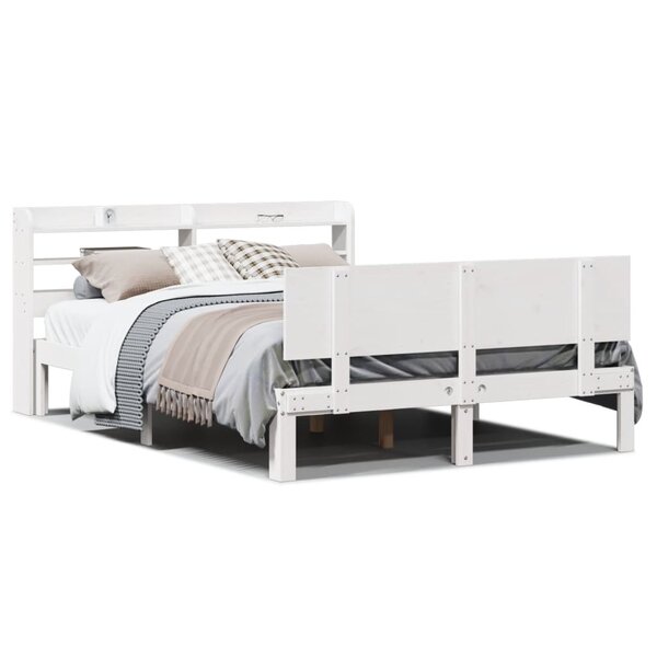 vidaXL Cadre de lit et tête de lit sans matelas blanc 135x190 cm
