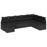 vidaXL Canapé de Jardin en 8 Pièces avec Coussins en Rattan Noir