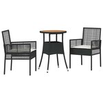vidaXL Ensemble de salle à manger pour jardin 3 Pièces Noir Poly rotin