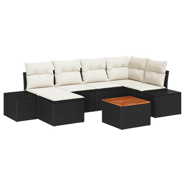 vidaXL Ensemble de canapé de jardin 7 Pièces Noir et blanc