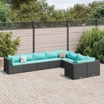 vidaXL Salon de jardin 9 Pièces avec coussins noir résine tressée