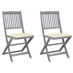 vidaXL Chaises pliables d'extérieur lot de 2 et coussins Bois d'acacia