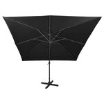 vidaXL Parasol déporté avec mât et lumières LED Noir 300 cm