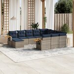 vidaXL Salon de jardin 11 Pièces avec coussins gris résine tressée